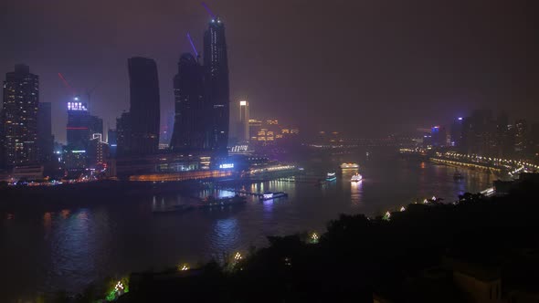Chongqing City on Wide Yangtze River Bank in China Timelapse alt