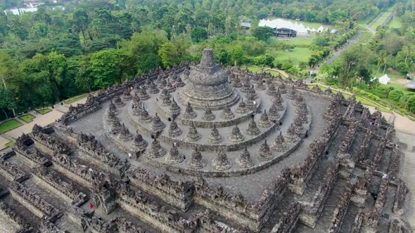 Borobudur ancient Buddhist temple on Java island, Indonesia, aerial view alt