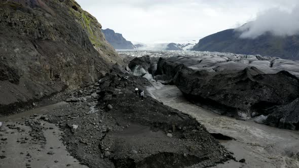 Aerial View Of Skaftafell Glacier, Vatnajokull National Park In Iceland - drone shot alt