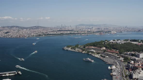 Istanbul Bosphorus Boats And Golden Horn Bridge Aerial View