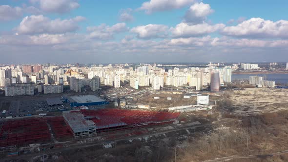 Aerial View of the Left Bank of Kiev Poznyaki District In Early Spring