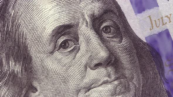 Cash american hundred dollars macro view. 100 USD close-up motion background
