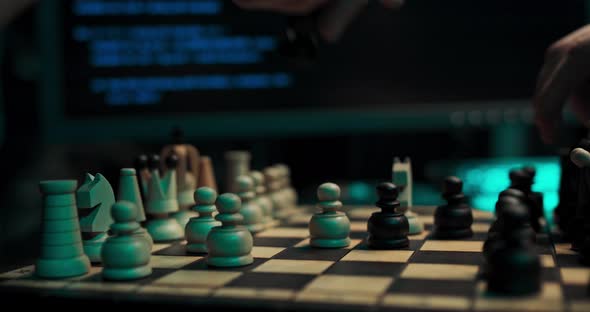 Close Up of Hands Hackers Colleagues Playing Chess Game to Development Analysis New Strategy Cyber alt