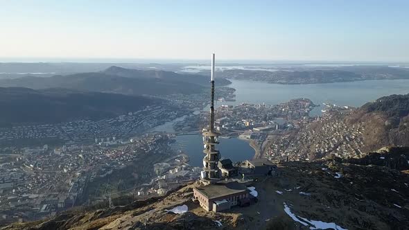 Ulriken radio tower, towering over Bergen, Norway