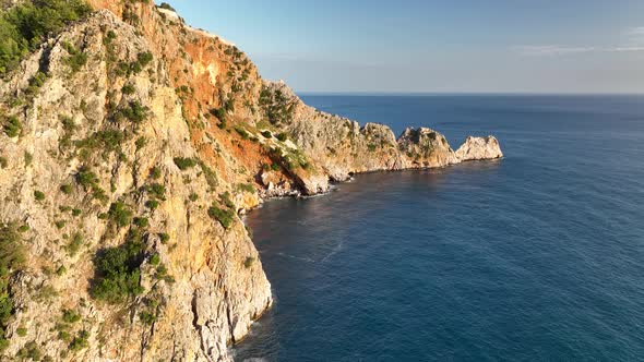 Castle Alanya Kalesi Aerial View 4 K of Mountain and City Turkey alt