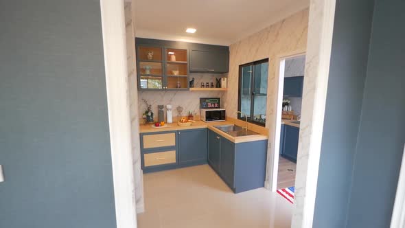 Cute and Trendy Kitchen and Pantry Decoration with Marble and Brick Wall alt