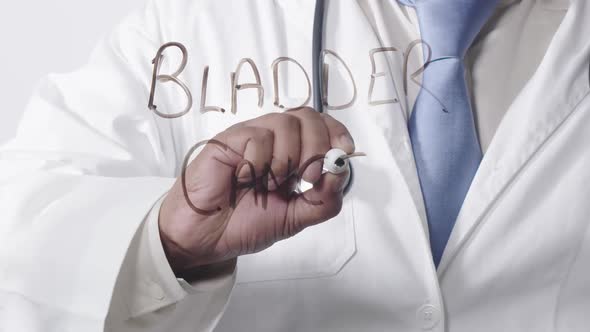 Asian Doctor Writing Bladder Cancer
