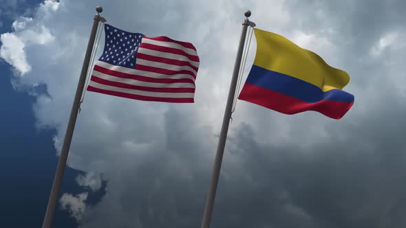 Waving Flags Of The United States And The Colombia 2K alt