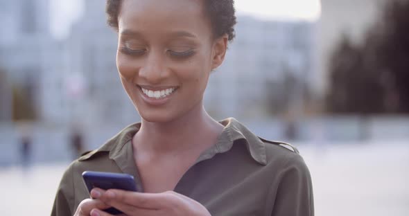 Head Shot Young American Lady Smiling Toothy, Happy Human Female Face, Looking in Mobile Modern alt