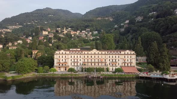 LAKE COMO, ITALY Villa Desta from the drone and the Italian Alps in background