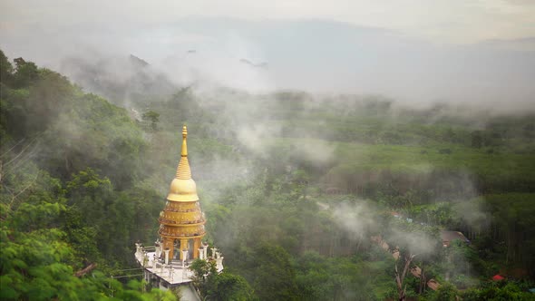 Morning over buddhist temple Beautiful mountains and clouds