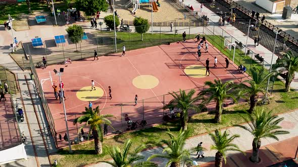 Basketball court Aerial View 4 K Alanya Turkey alt