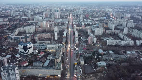 Aerial view Kharkiv city, winter streets cityscape