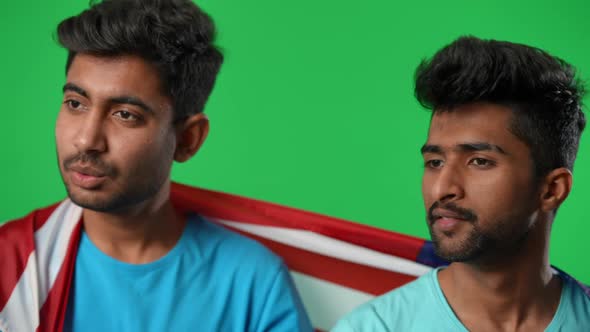 Two Stressed Disappointed Football Fans on Green Screen Watching Match Sighing Talking alt