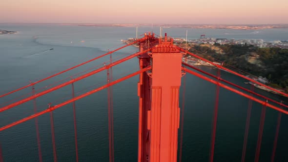 Drone Footage of the Massive Red Suspension Bridge, Stock Footage ...