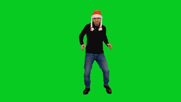 Funny Man In Santa Hat Dancing 