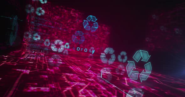 Recycling electronic waste data and sustainable industry symbols loop cyber concept alt