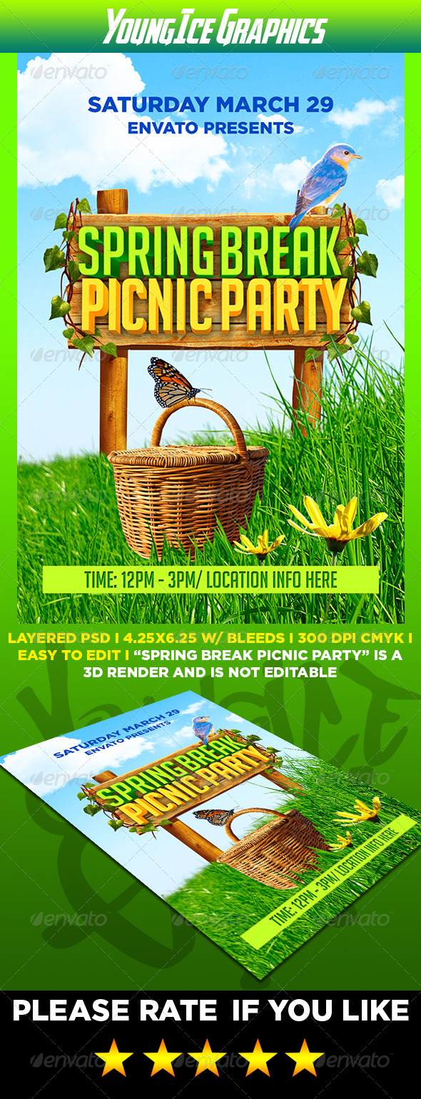 Spring Break Picnic Party Flyer - Events Flyers