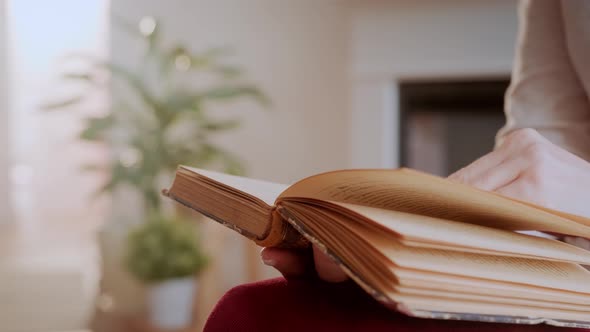 Woman Reads Book and Turning Pages. Woman Reading Book