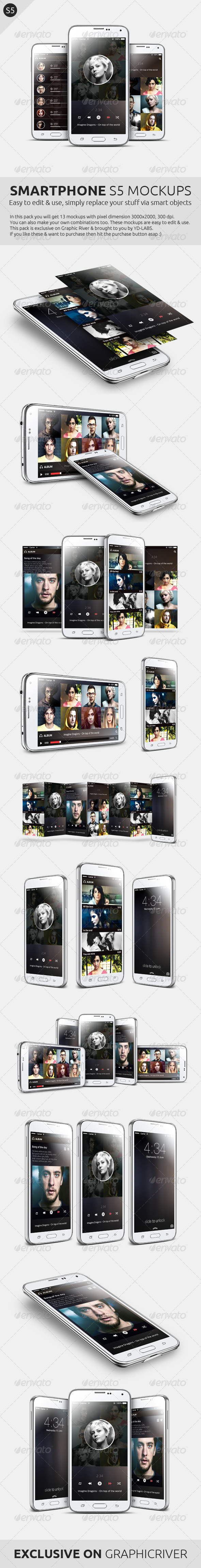 Smartphone S5 Mockups - Multiple Displays