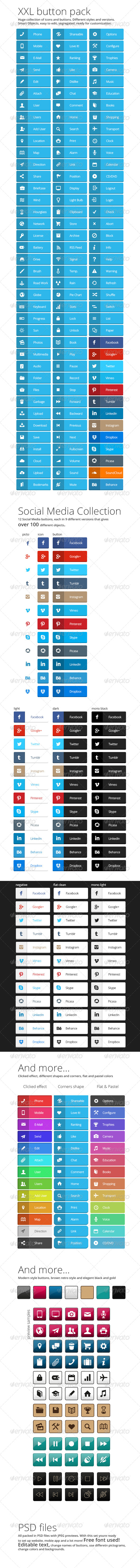 XXL Button Set + Social Media Pack - Buttons Web Elements