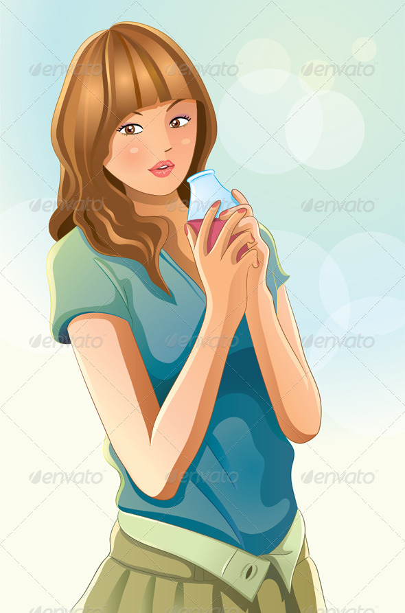 Cute Girl Drinking Juice
