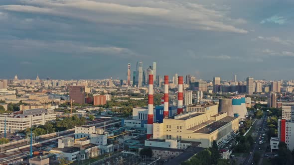 Aerial Drone Pan Shot of City Area Near Moscow City
