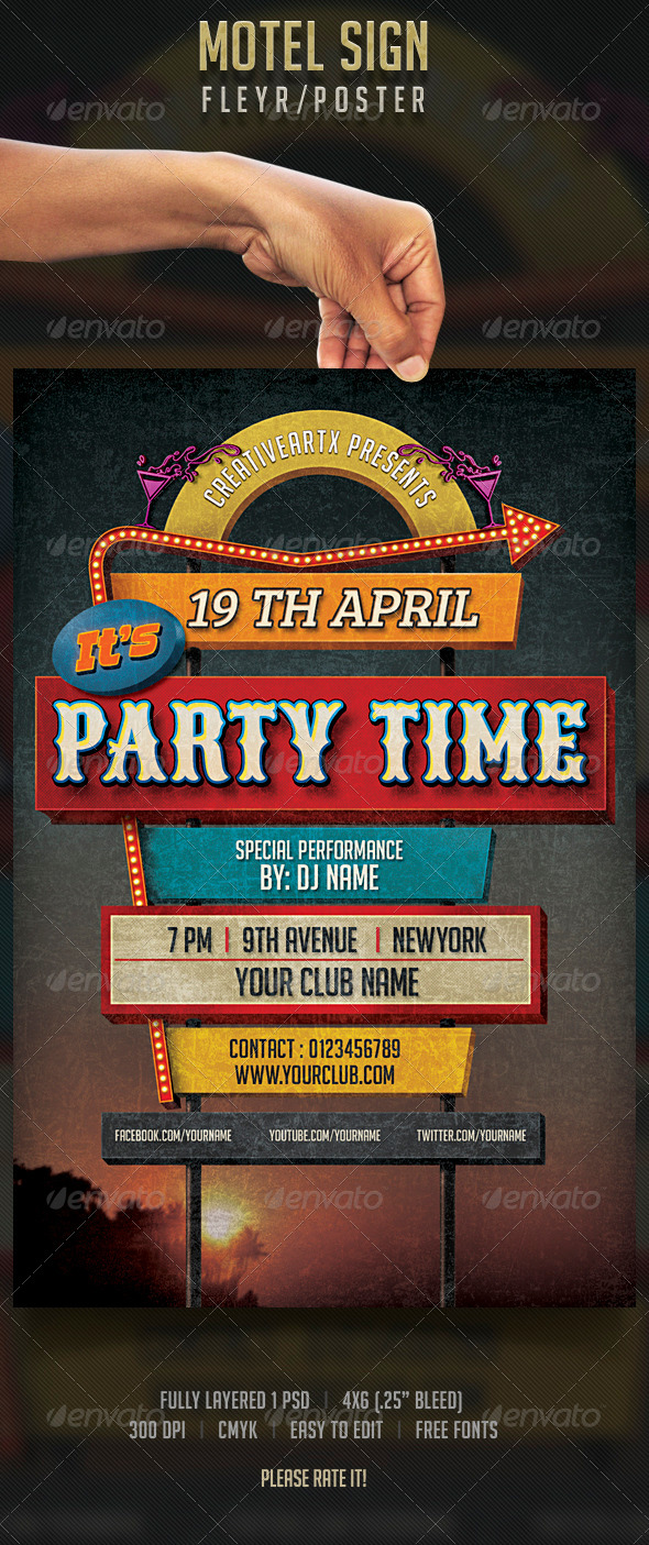 Motel Sign Flyer / Poster - Clubs & Parties Events
