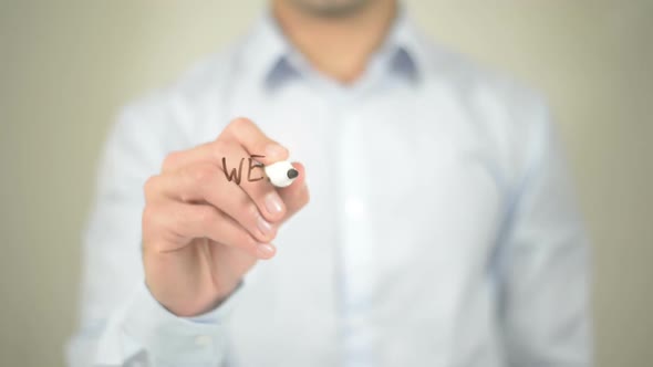 We Appreciate Your Trust, Businessman Writing on Transparent Screen alt