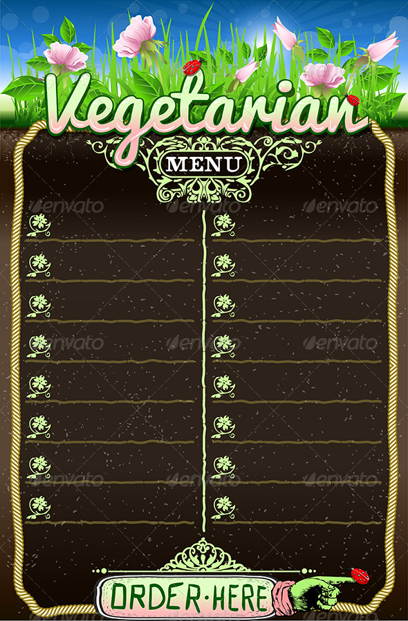 Vegetarian Board Menu for Bar or Restaurant - Food Objects