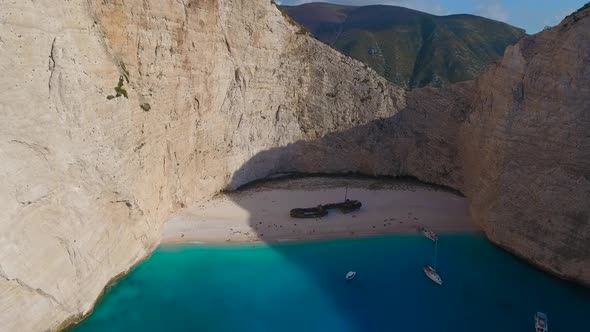aerial footage from Navagio (Shipwreck) beach - Zakynthos, Greece alt