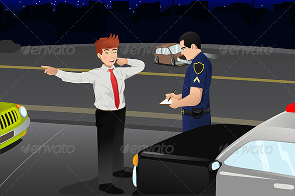 Police Conducting a DUI Test for a Drunk Driver - People Characters