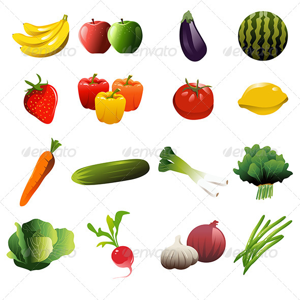 Fruit and Vegetable Icons - Food Objects