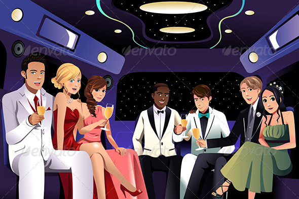 Teenagers Going to a Prom Party in a Limousine - People Characters