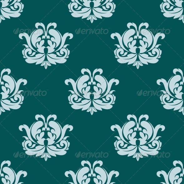 Seamless Damask Style Pattern in Blue - Patterns Decorative