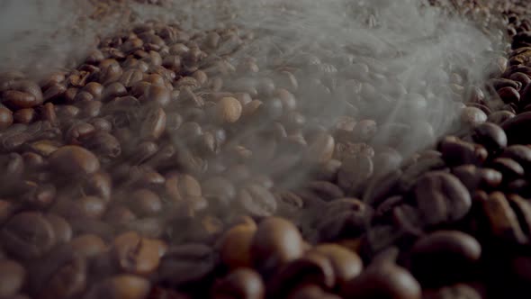 Smoke Coming Roasted Coffee Beans Close Up alt