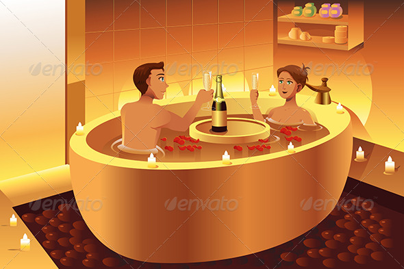 Couple Enjoying a Romantic Bath - People Characters