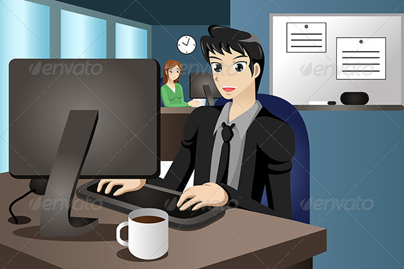 Businessman Working on His Computer - Business Conceptual
