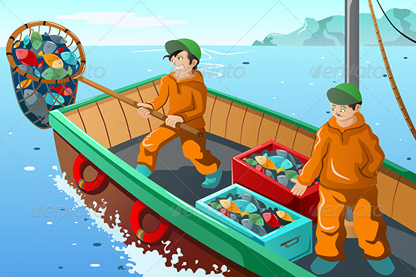 Commercial Fisherman Fishing - People Characters