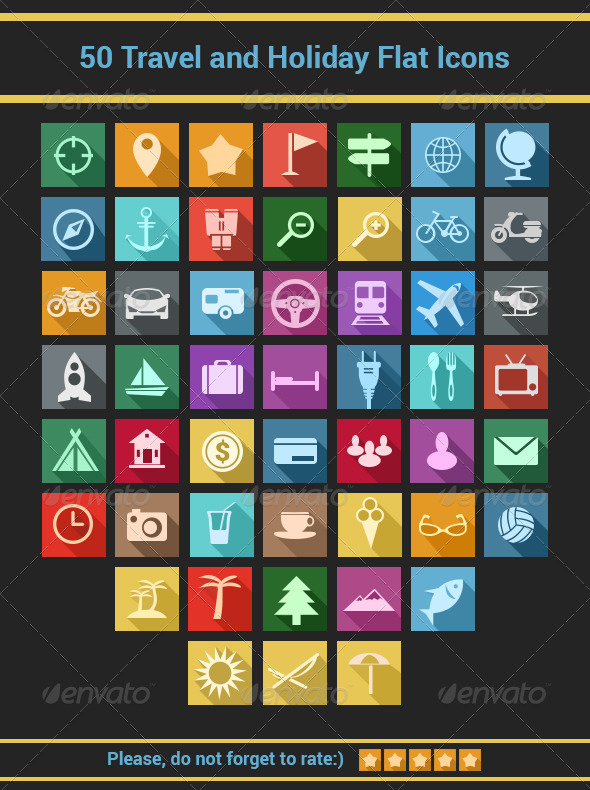 Travel and Holiday Flat Icons Set - Seasonal Icons