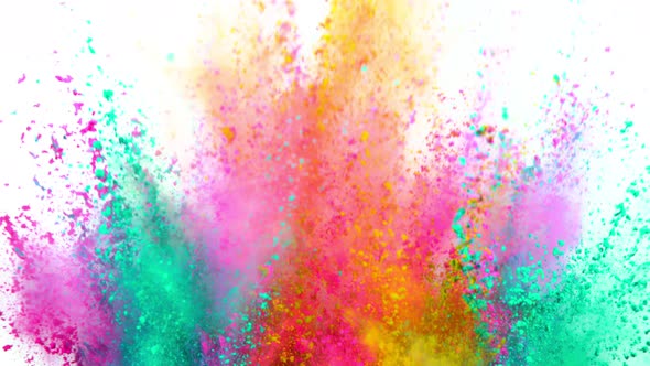 Super Slowmotion Shot of Color Powder Explosion Isolated on White Background alt