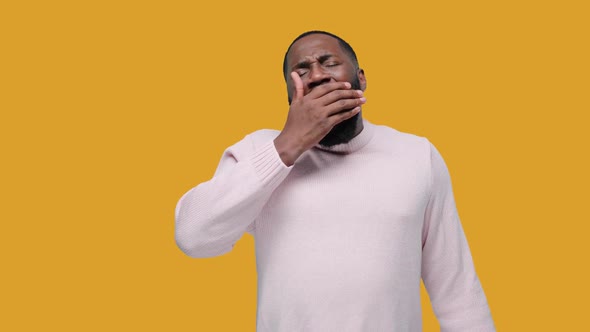 Sleepy Guy, Bored Young Man, Tired Student Placing Hand on Mouth Yawning, Human Emotions, Facial alt