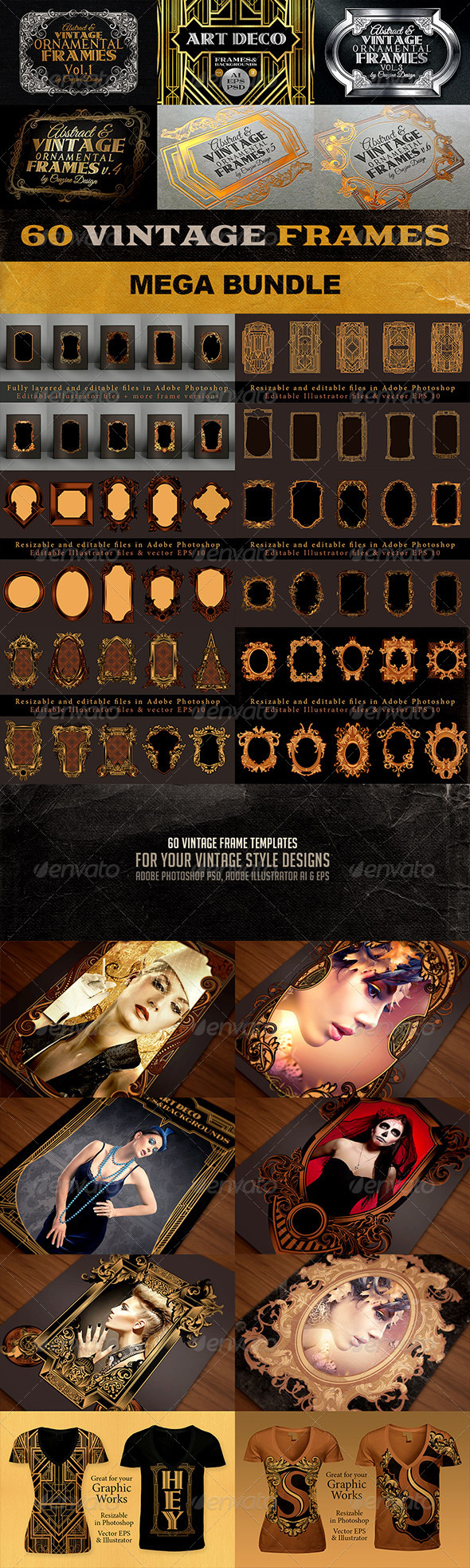 60 Vintage Frame Templates Bundle - Borders Decorative