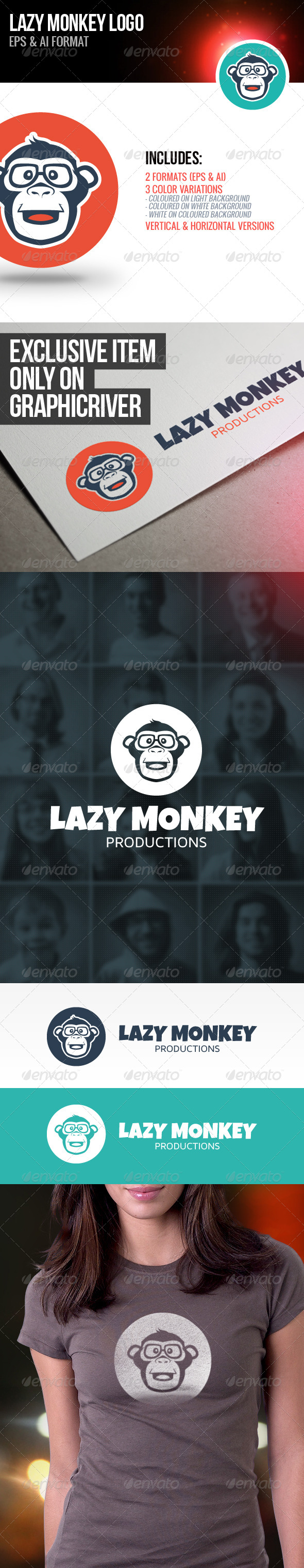 Lazy Monkey Logo - Animals Logo Templates