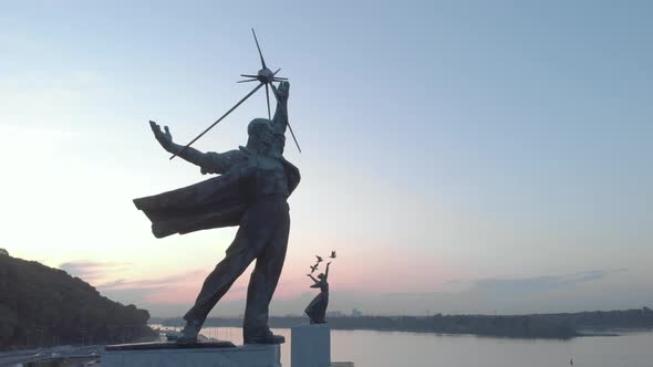 Aerial View of the Metro Bridge. Station Dnipro. Kyiv, Ukraine. alt