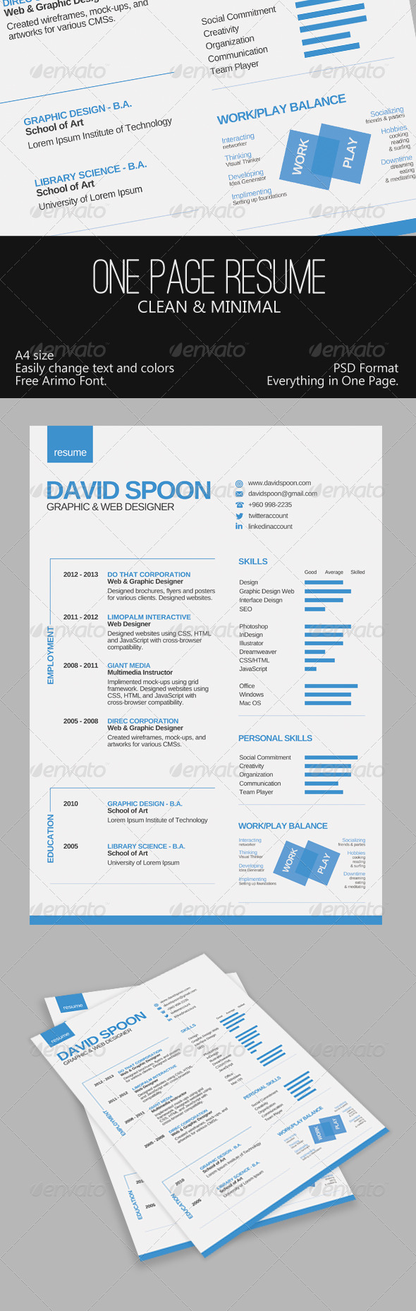 Clean One Page Resume Templates