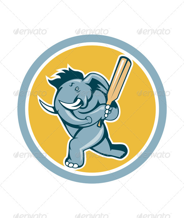 Elephant Batting Cricket Bat Cartoon - Animals Characters
