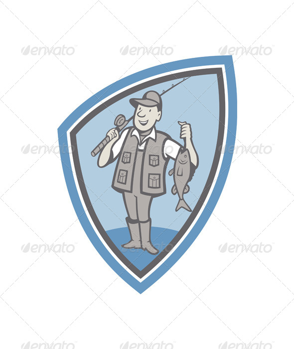 Fly Fisherman Showing Fish Catch Cartoon - People Characters