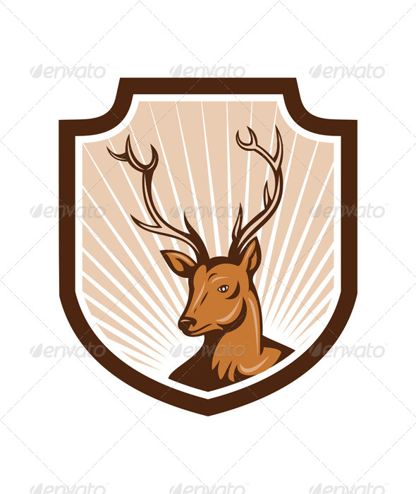 Deer Stag Buck Antler Head Shield - Animals Characters