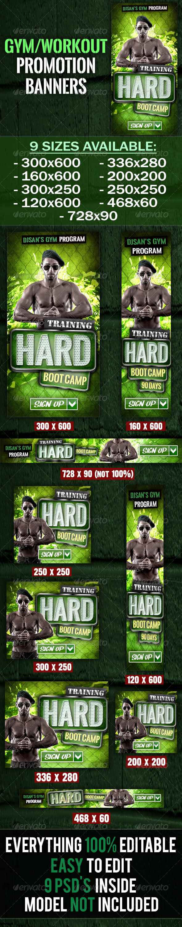 Gym and Workout Promotion Banner 3 - Banners & Ads Web Elements